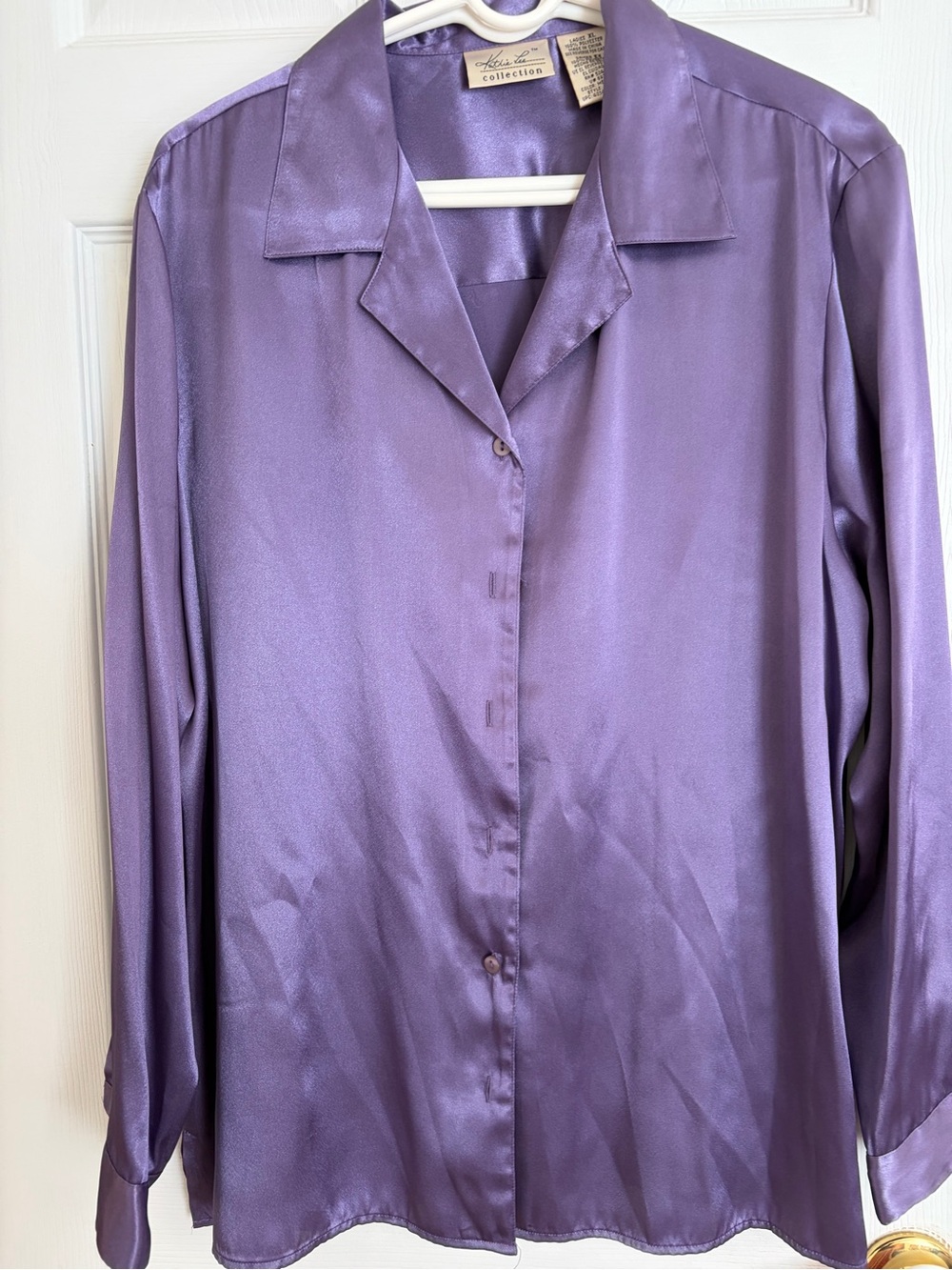 Kathie Lee Collection Satin Lavender Button-Up Blouse